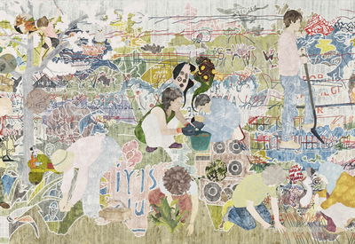 Helen Johnson Things Held Fast 2020 Akryl pa lerret 187 x 350 cm Gjengitt med tillatelse fra Christen Sveaas Kunstsamling