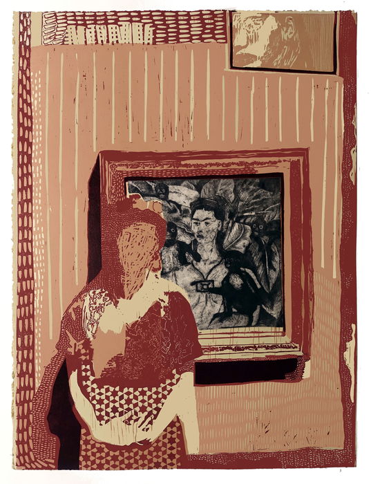 Garfield, Jake, "WOMAN DRESSED AS FRIDA IN FRONT OF FRIDA KAHLO SELF-PORTRAIT", 2020