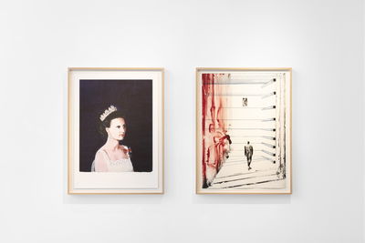 Sir Peter Blake, "Her Majesty. Sonja. Queen of Norway", 2020, and John Kørner, "Passing the Red Abstract", 2016